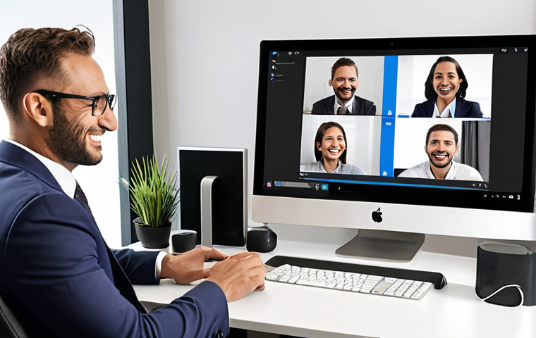 **
A modern insurance broker's office. A friendly, well-dressed broker is conducting a video call with a client. The broker's home office is clean and professional. On the screen, the client looks happy and engaged. Illustrate the convenience of digital consulting. Include Zoom, Microsoft Teams, or Skype interface elements. The overall mood is positive and efficient.
**