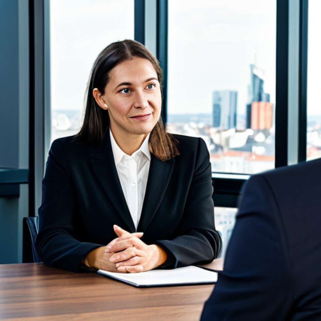 A professional female insurance broker in her late 30s, dressed in a modest, well-fitted dark business suit, is sitting across a polished wooden table from a male client, mid-50s, in smart casual attire. The broker is leaning slightly forward, maintaining warm eye contact with a genuine, empathetic expression, demonstrating active listening. The client appears thoughtful and engaged. The setting is a brightly lit, modern German office meeting room with a large window showcasing a subtle, contemporary city skyline in the background. The atmosphere is one of trust and personal connection. professional photography, ultra detailed, sharp focus, natural pose, perfect anatomy, correct proportions, well-formed hands, proper finger count, natural body proportions, fully clothed, appropriate attire, modest clothing, safe for work, appropriate content, professional.