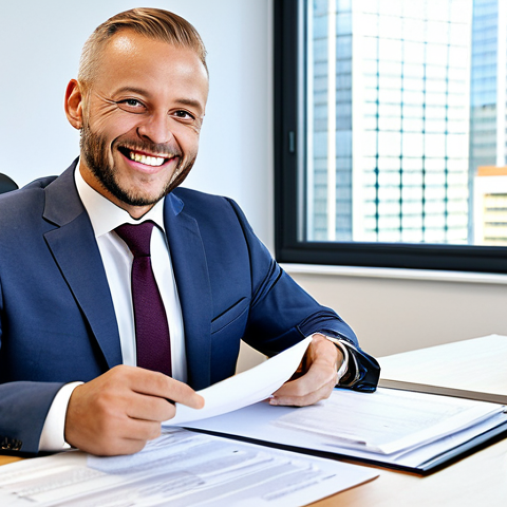 보험중개사 경력 관리의 중요성 - **
"A successful Versicherungsfachmann (insurance broker) in a modern, bright office in Frankfurt, ...