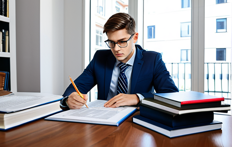 보험중개사 자격증을 위한 합격 플래너 - Focused Study Session**

"A young professional, fully clothed in business casual attire, studying in...