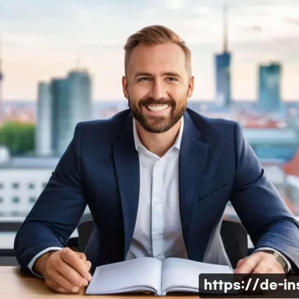 보험중개사 시험 대비 계획 세우기 - **Prompt:** A friendly, approachable Versicherungsmakler (insurance broker) in their late 30s, weari...