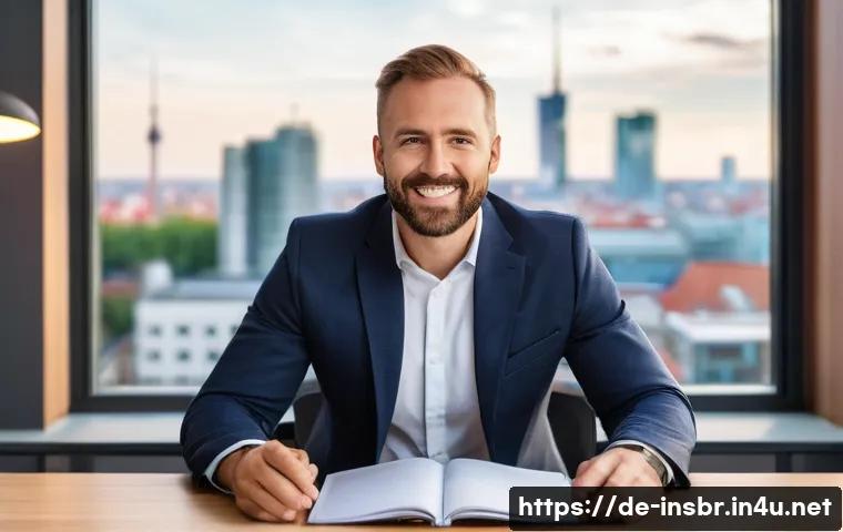 보험중개사 시험 대비 계획 세우기 - **Prompt:** A friendly, approachable Versicherungsmakler (insurance broker) in their late 30s, weari...