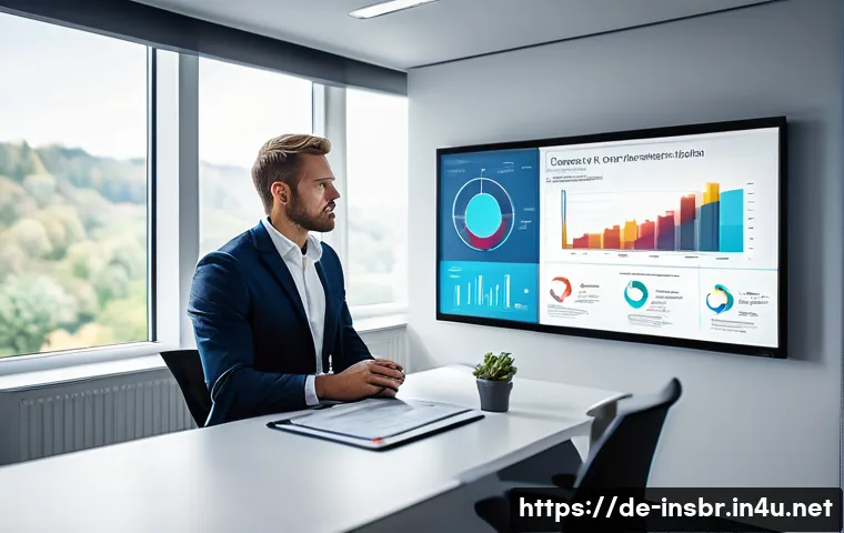 보험중개사와 관련된 최신 테크놀로지 활용 - A modern insurance advisor’s office in Germany featuring a sleek digital dashboard displaying automa...