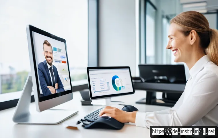 보험중개사와 관련된 고객 관계 관리 성공 사례 분석 및 연구 - A professional German insurance advisor sitting at a modern desk in a bright office, interacting wit...