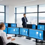 Home 22 보험중개사와 관련된 고객 관계 관리 성공 사례 연구 - A modern insurance office scene in Germany showing a diverse team of professionals using an advanced...