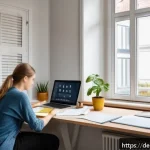 Home 21 보험중개사 자격증 준비를 위한 경제적 계획 - A cozy home office scene in a modern German apartment, with a young adult studying insurance exam ma...