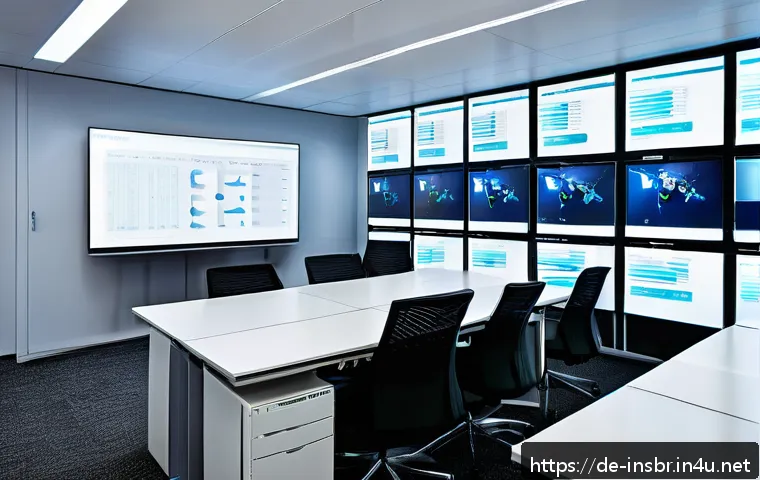 보험중개사와 고객 데이터 보호 - A modern insurance broker office in Germany, showcasing a professional workspace with multiple digit...
