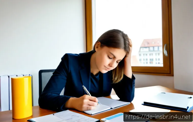 보험중개사 시험과 관련된 시간 관리 전략 - Photorealistic German insurance broker exam candidate studying at a tidy home office desk, analog cl...