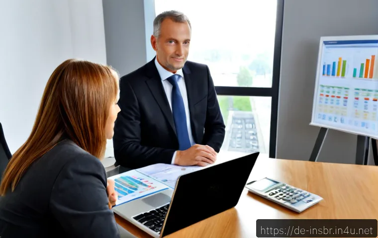 보험중개사 자격증 취득 후 창업 가능성 - Photorealistic German insurance brokerage startup scene, confident middle-aged entrepreneur in smart...